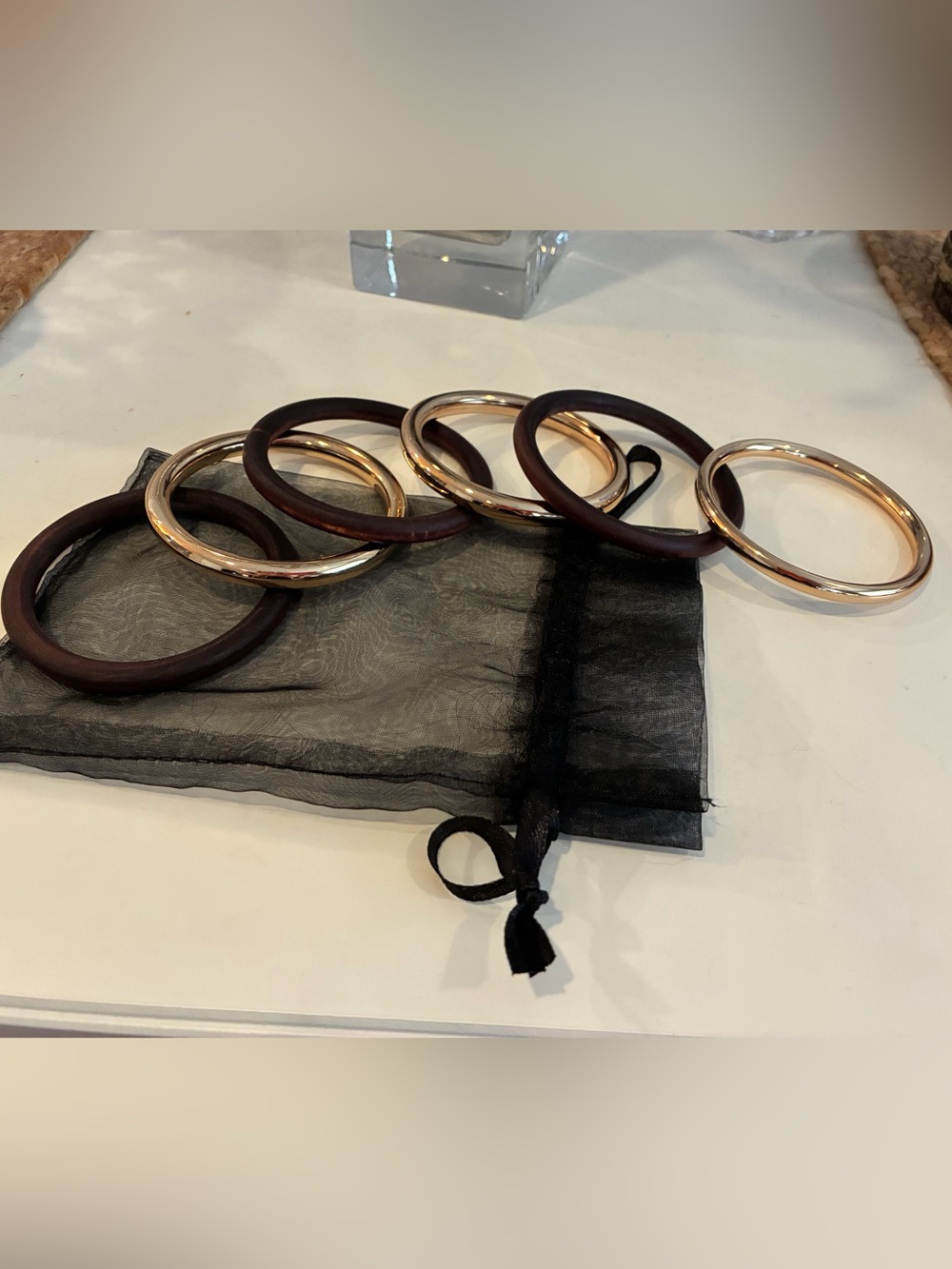 Set of Round Bangle Bracelets - Brown and gold Tone